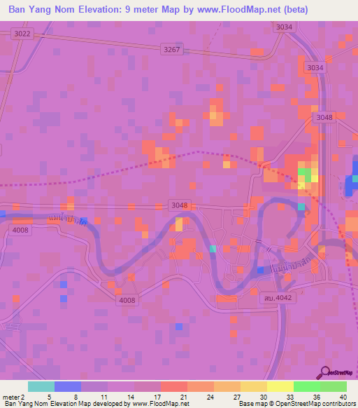 Ban Yang Nom,Thailand Elevation Map