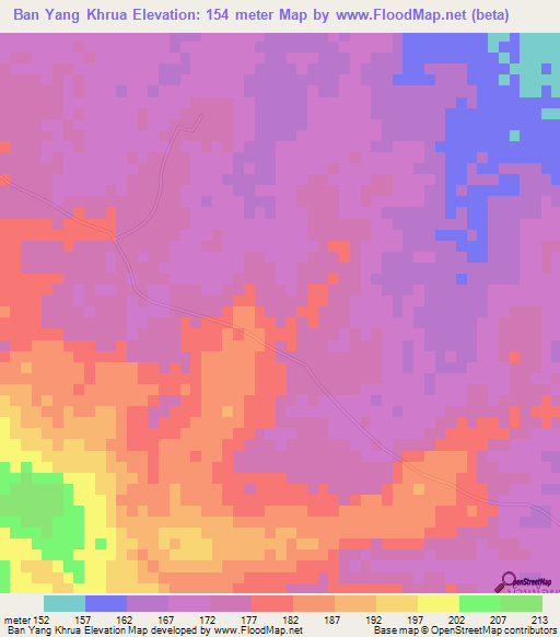Ban Yang Khrua,Thailand Elevation Map