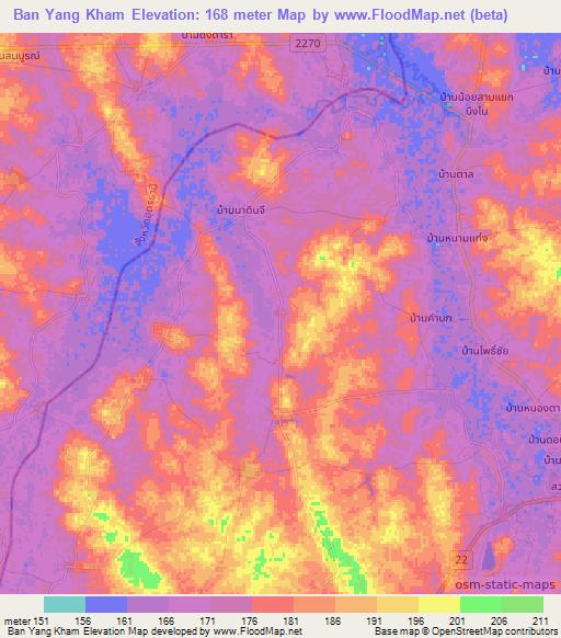 Ban Yang Kham,Thailand Elevation Map