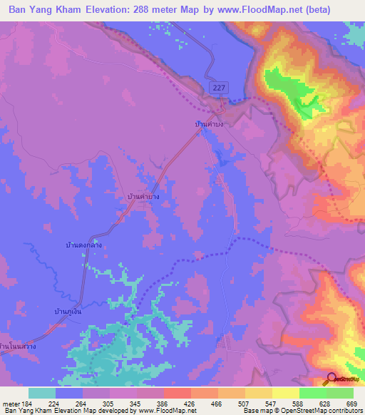 Ban Yang Kham,Thailand Elevation Map