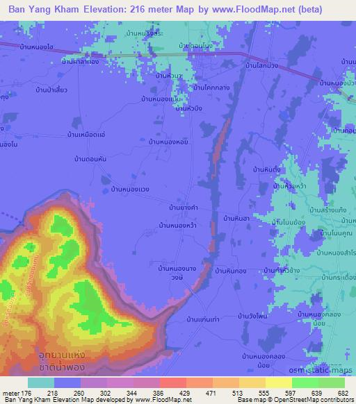 Ban Yang Kham,Thailand Elevation Map