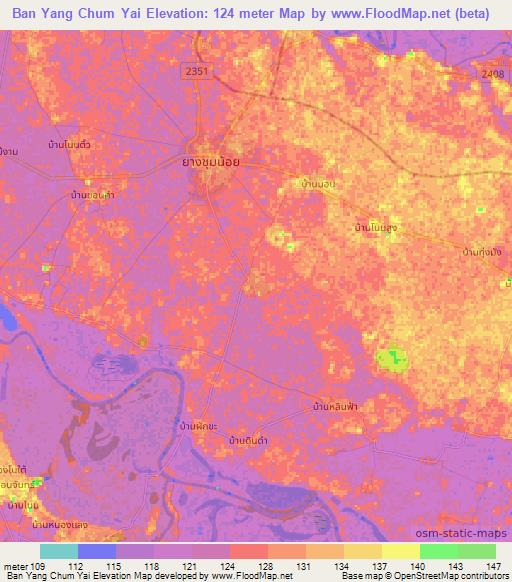 Ban Yang Chum Yai,Thailand Elevation Map