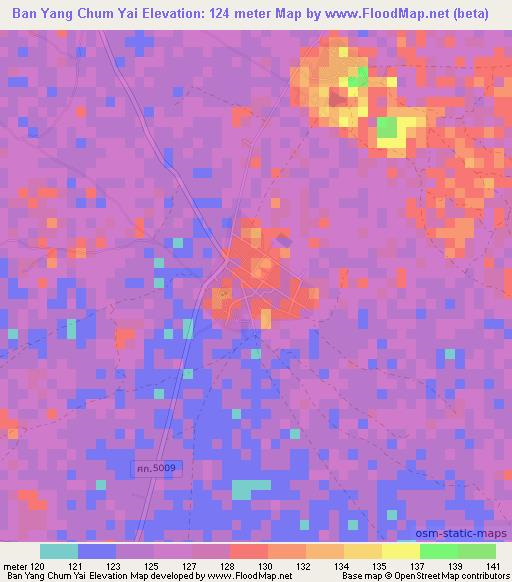 Ban Yang Chum Yai,Thailand Elevation Map