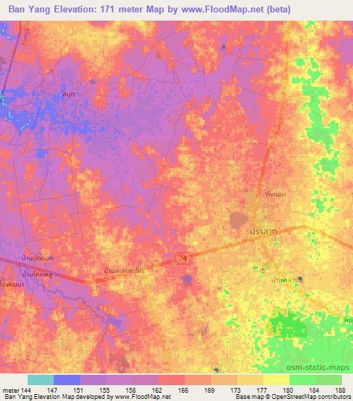 Ban Yang,Thailand Elevation Map