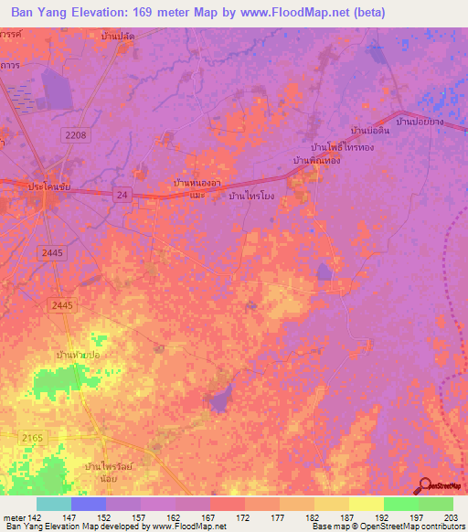 Ban Yang,Thailand Elevation Map