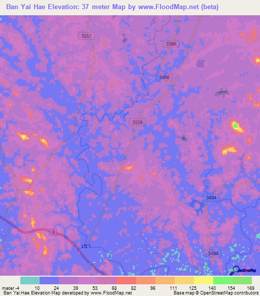 Ban Yai Hae,Thailand Elevation Map
