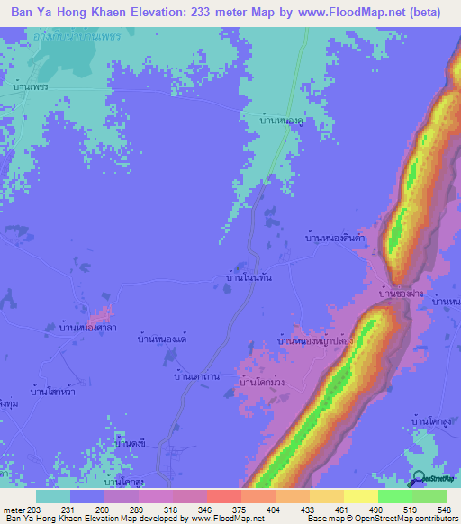 Ban Ya Hong Khaen,Thailand Elevation Map