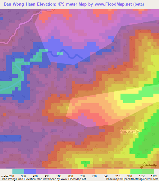 Ban Wong Haen,Thailand Elevation Map