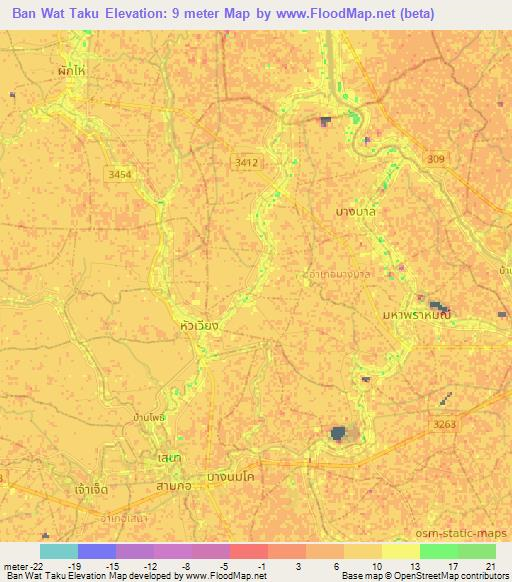 Ban Wat Taku,Thailand Elevation Map