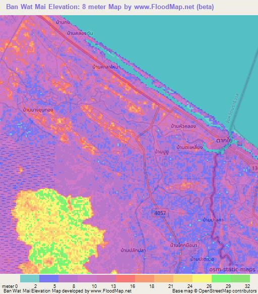 Ban Wat Mai,Thailand Elevation Map