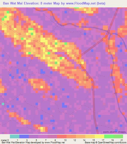 Ban Wat Mai,Thailand Elevation Map