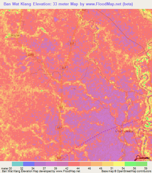 Ban Wat Klang,Thailand Elevation Map