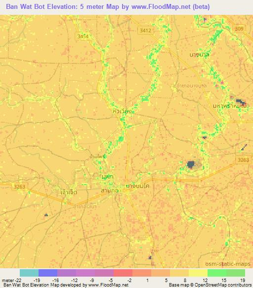 Ban Wat Bot,Thailand Elevation Map