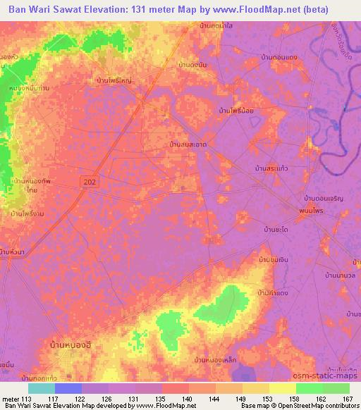 Ban Wari Sawat,Thailand Elevation Map