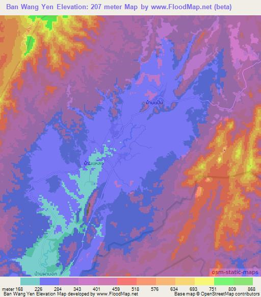 Ban Wang Yen,Thailand Elevation Map