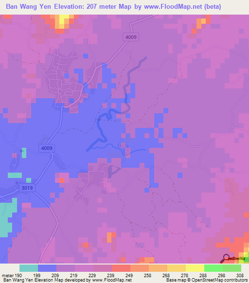 Ban Wang Yen,Thailand Elevation Map