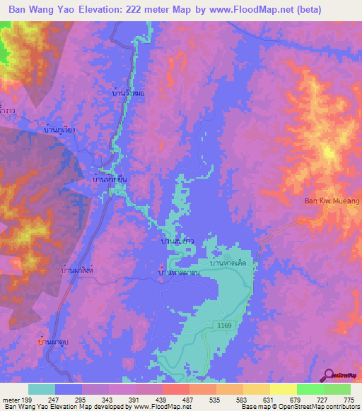 Ban Wang Yao,Thailand Elevation Map
