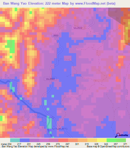 Ban Wang Yao,Thailand Elevation Map