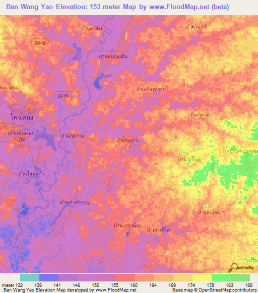 Ban Wang Yao,Thailand Elevation Map