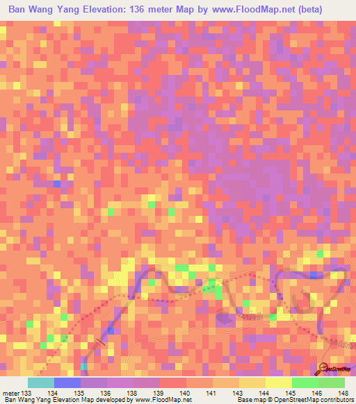 Ban Wang Yang,Thailand Elevation Map