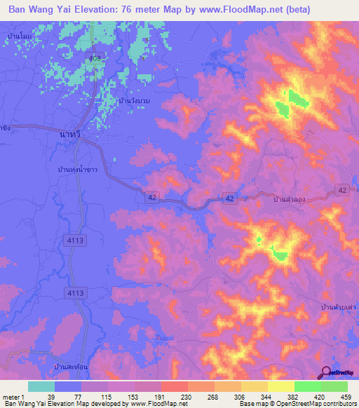 Ban Wang Yai,Thailand Elevation Map