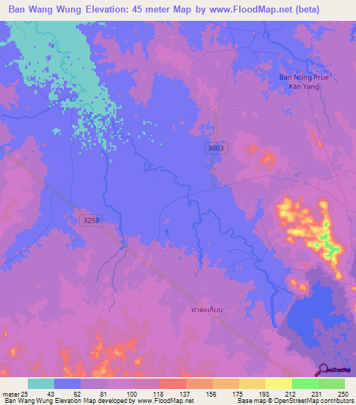 Ban Wang Wung,Thailand Elevation Map
