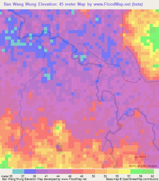 Ban Wang Wung,Thailand Elevation Map