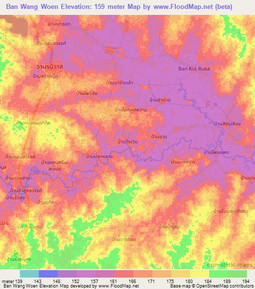 Ban Wang Woen,Thailand Elevation Map