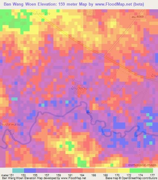 Ban Wang Woen,Thailand Elevation Map