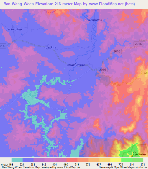 Ban Wang Woen,Thailand Elevation Map