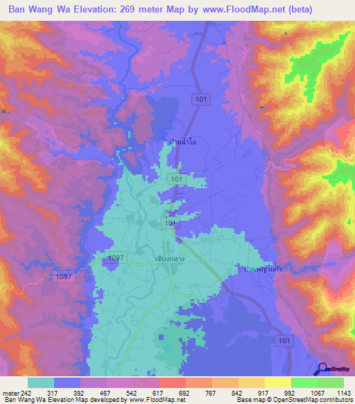 Ban Wang Wa,Thailand Elevation Map