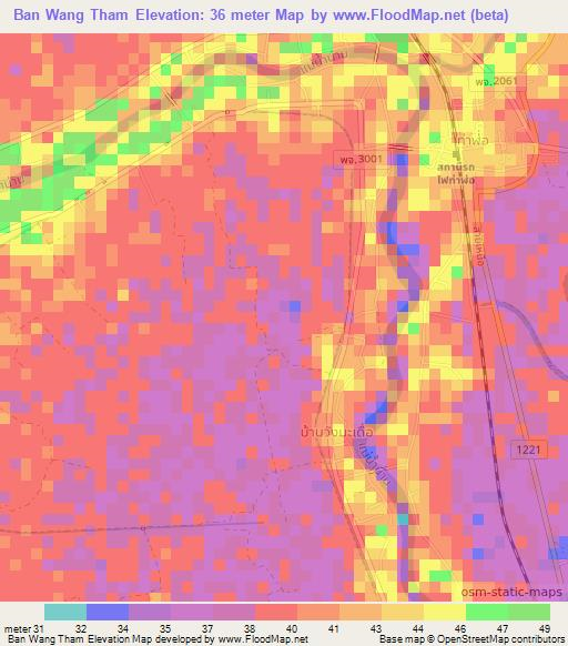 Ban Wang Tham,Thailand Elevation Map