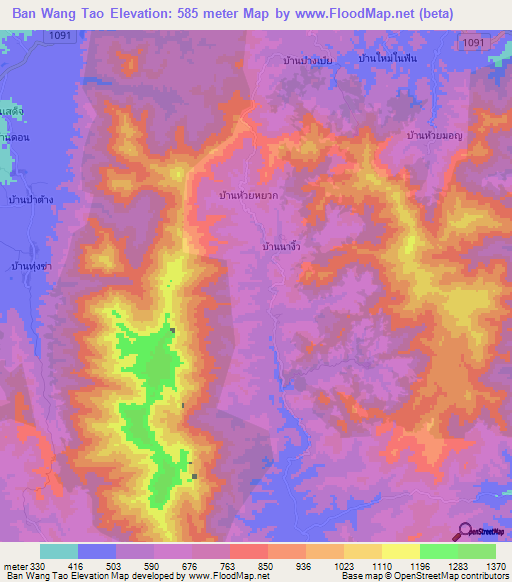 Ban Wang Tao,Thailand Elevation Map
