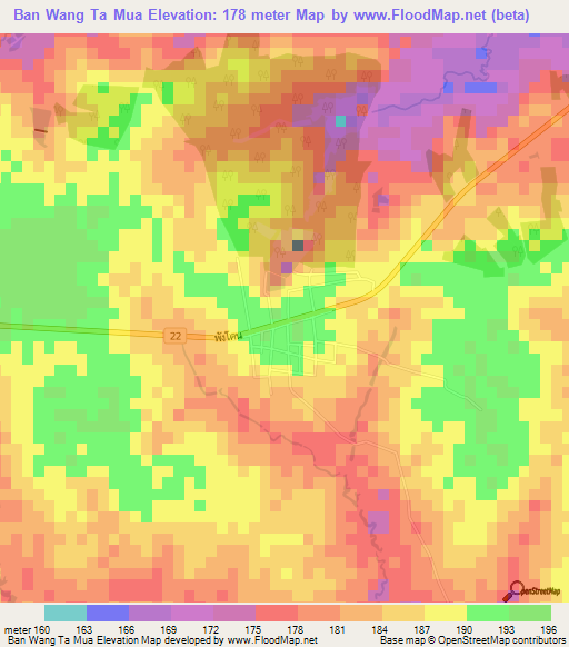 Ban Wang Ta Mua,Thailand Elevation Map