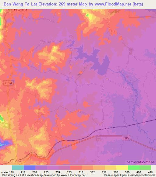 Ban Wang Ta Lat,Thailand Elevation Map