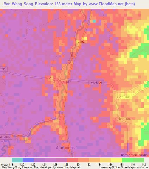 Ban Wang Song,Thailand Elevation Map
