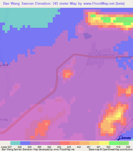 Ban Wang Samran,Thailand Elevation Map