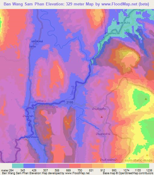 Ban Wang Sam Phan,Thailand Elevation Map