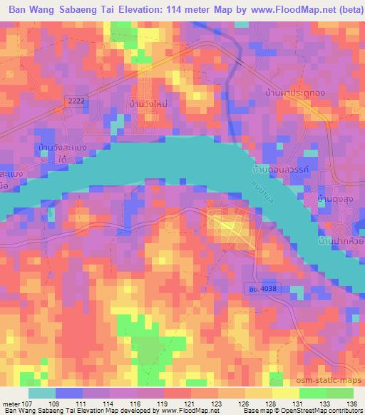 Ban Wang Sabaeng Tai,Thailand Elevation Map