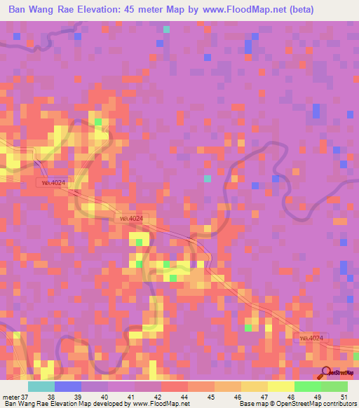 Ban Wang Rae,Thailand Elevation Map