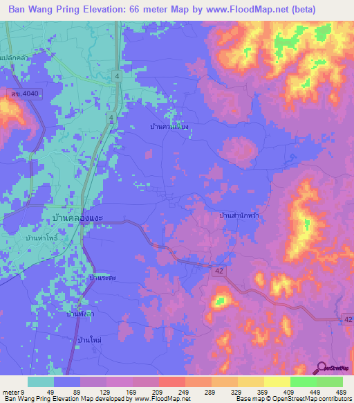 Ban Wang Pring,Thailand Elevation Map