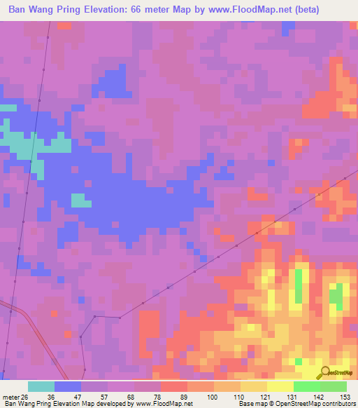 Ban Wang Pring,Thailand Elevation Map