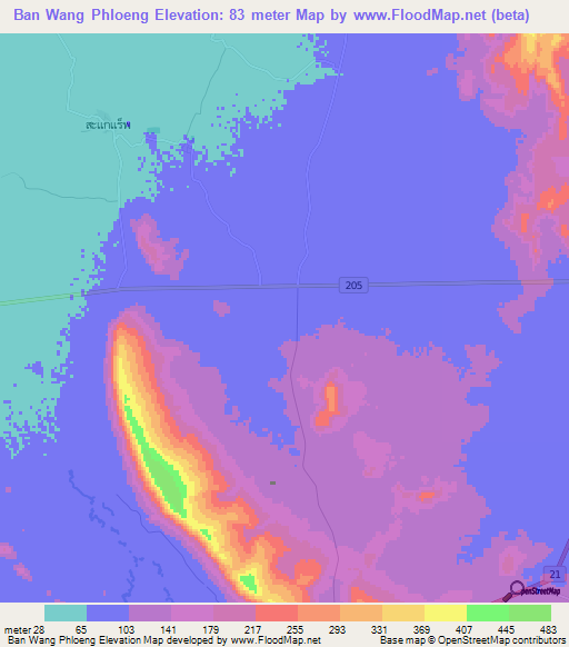 Ban Wang Phloeng,Thailand Elevation Map