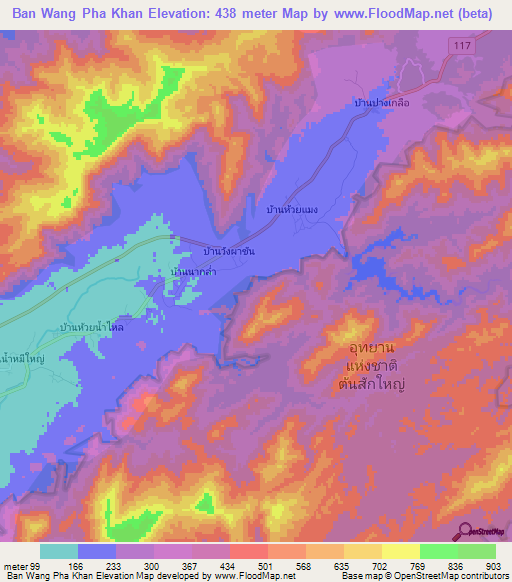 Ban Wang Pha Khan,Thailand Elevation Map