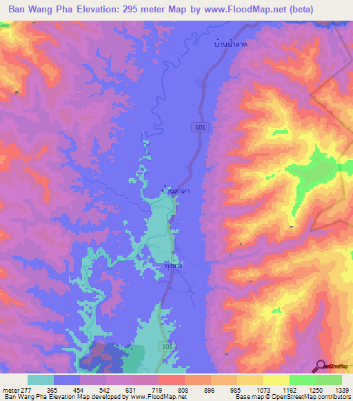 Ban Wang Pha,Thailand Elevation Map