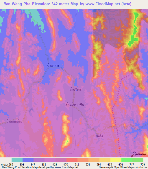 Ban Wang Pha,Thailand Elevation Map