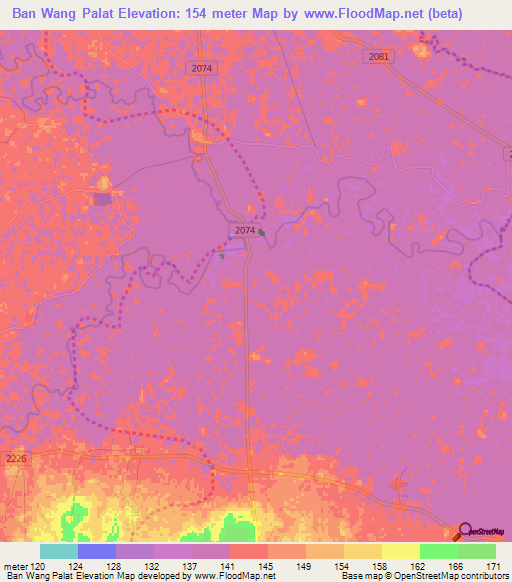 Ban Wang Palat,Thailand Elevation Map