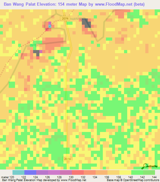 Ban Wang Palat,Thailand Elevation Map