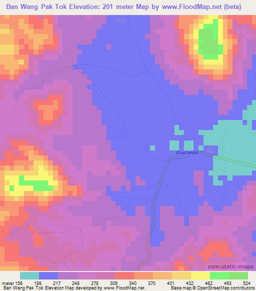 Ban Wang Pak Tok,Thailand Elevation Map