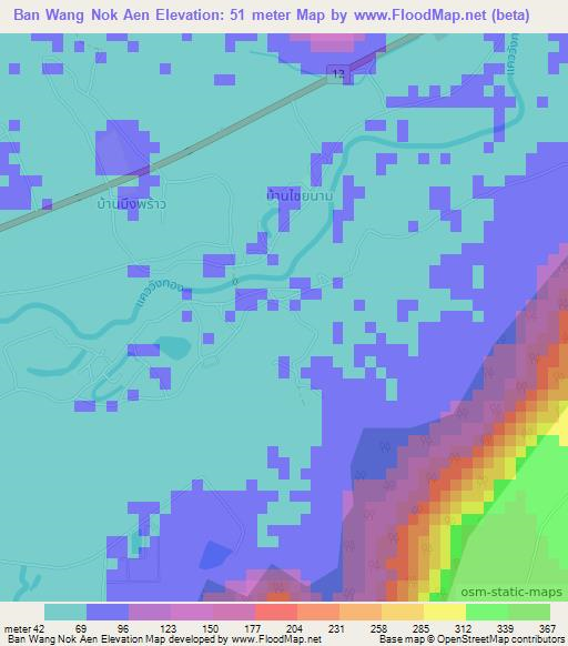 Ban Wang Nok Aen,Thailand Elevation Map